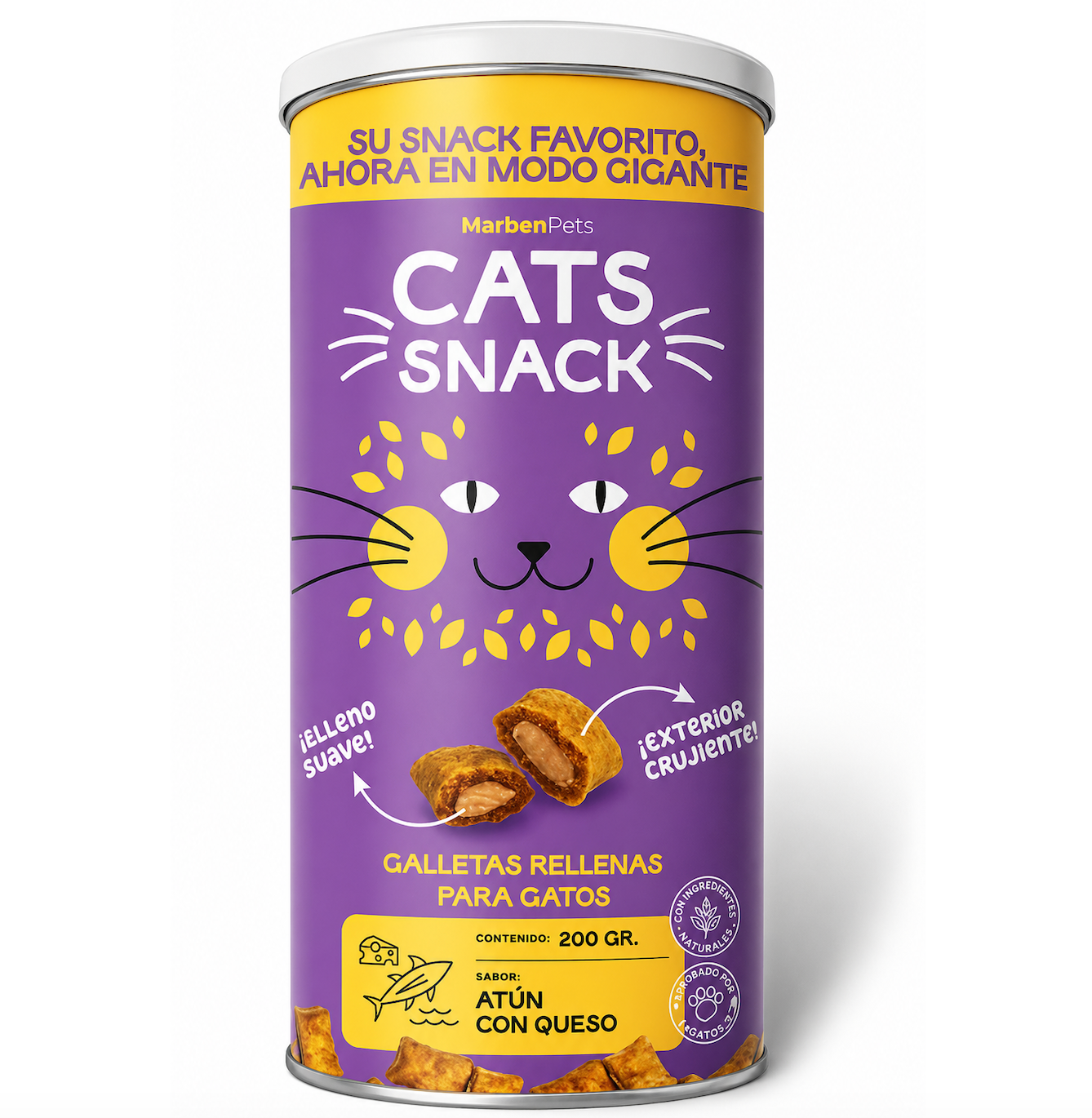 Cats Snack Tarro Maxi Galletas Rellenas Atún con Queso 200gr