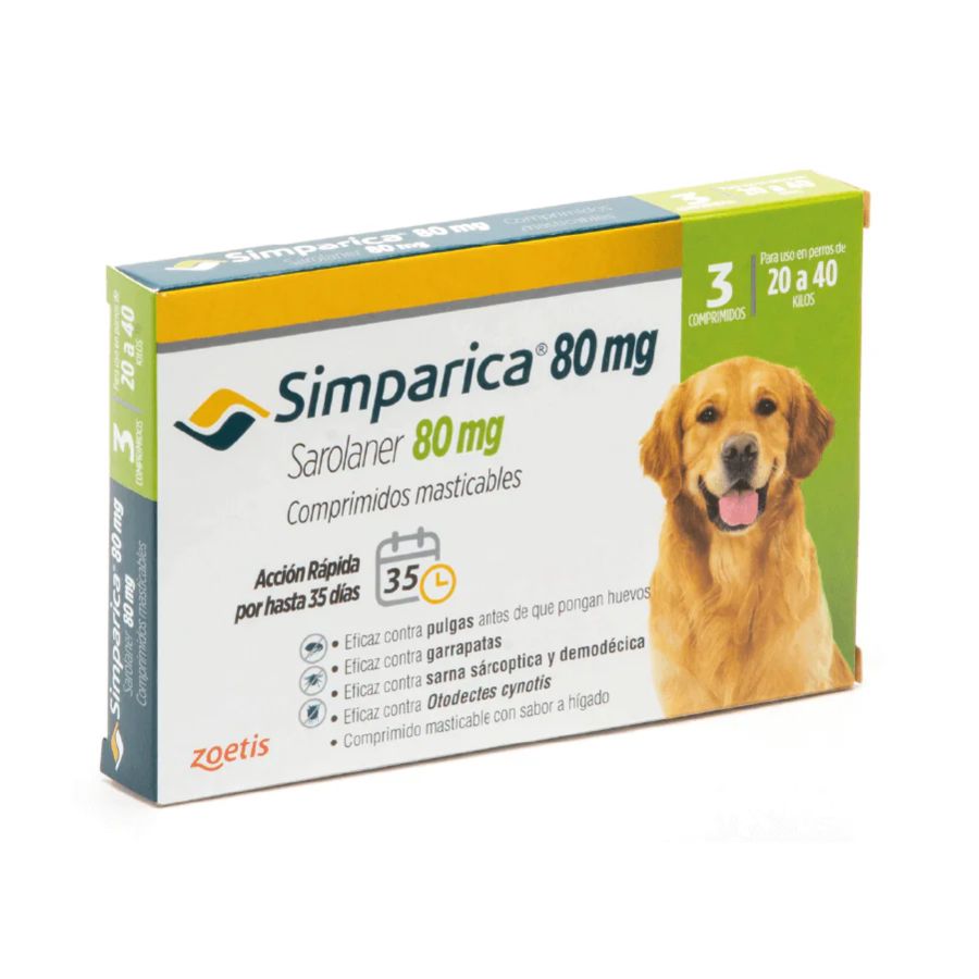Simparica 80 mg 20,1 a 40 kg 3 Comprimidos