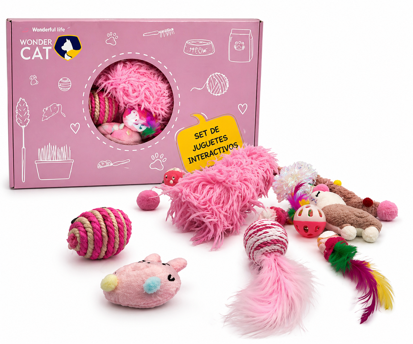 Set Juguetes Gato 15pzas Rosado