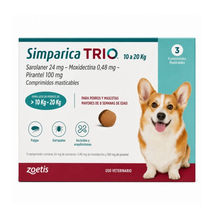 Simparica Trio 10,1 a 20 kg 3 Comprimidos